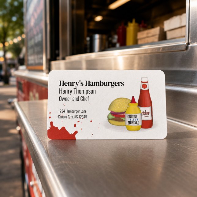 Verbindung mit mir | QR Code Einfach Hamburger mod Visitenkarte (Modern hamburger business cards help food truck owners share their contact details in style.)