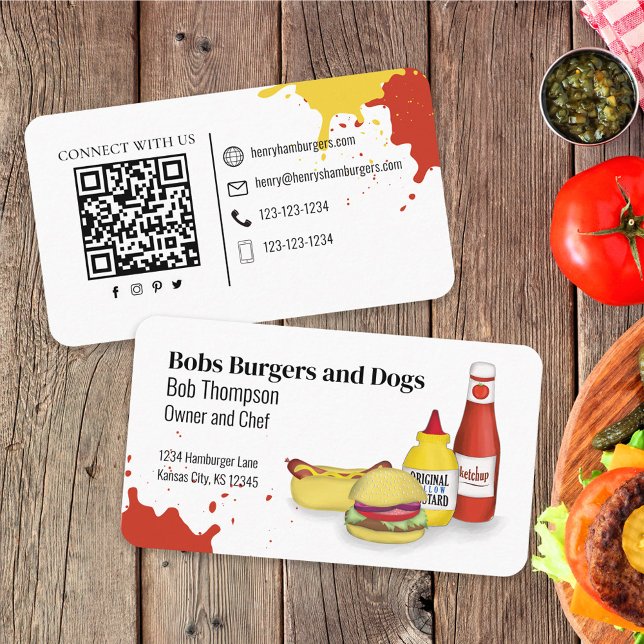 Verbindung mit mir | QR Code Einfache Hamburger Ho Visitenkarte (Von Creator hochgeladen)