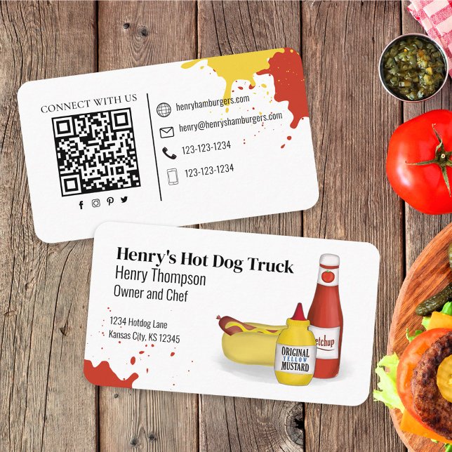 Verbindung mit mir | QR Code Simple Hotdog Modern Visitenkarte (Von Creator hochgeladen)