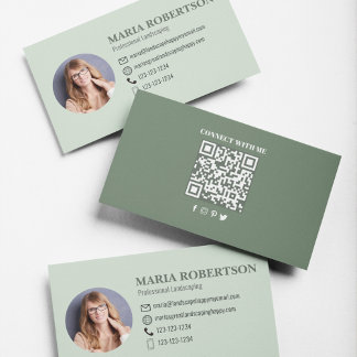 Verbindung mit mir | QR Code Social Media Palm Blä Visitenkarte