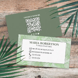 Verbindung mit mir | QR Code Social Media Palm Blä Visitenkarte