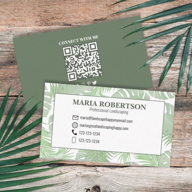 Verbindung mit mir | QR Code Social Media Palm Blä Visitenkarte (Von Creator hochgeladen)
