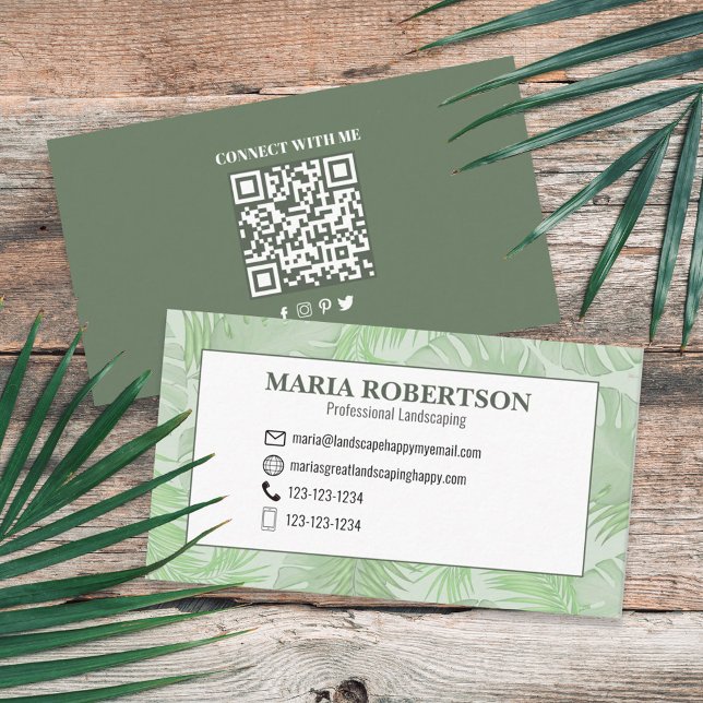 Verbindung mit mir | QR Code Social Media Palm Blä Visitenkarte (Von Creator hochgeladen)