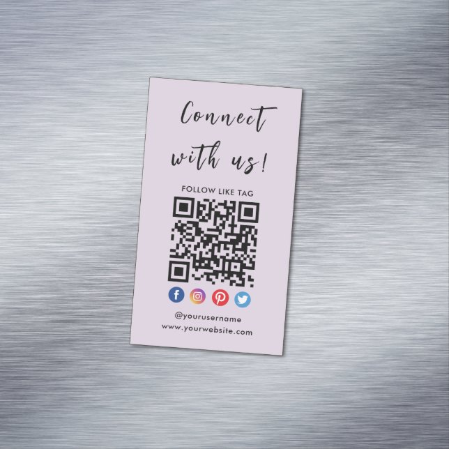 Verbindung mit QR Code Social Media Moderne Lila Magnetische Visitenkarte (Beispiel)