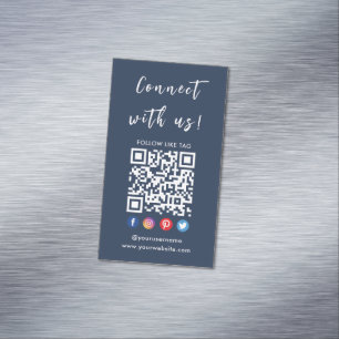 Verbindung mit QR Code Social Media Navy Blue Magnetische Visitenkarte