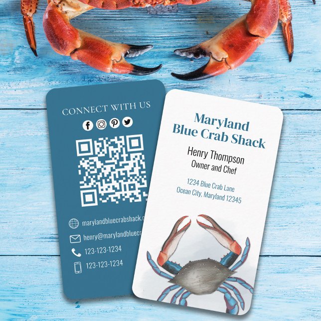 Verbindung mit uns | QR Code Blue Crab Coastsea Visitenkarte (Von Creator hochgeladen)