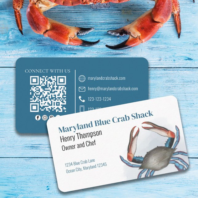 Verbindung mit uns | QR Code Blue Crab Coastsea Visitenkarte (Von Creator hochgeladen)
