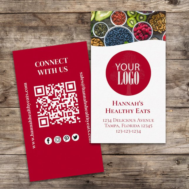 Verbindung mit uns | QR-Code-Logo Modern Foto Red Visitenkarte (Von Creator hochgeladen)