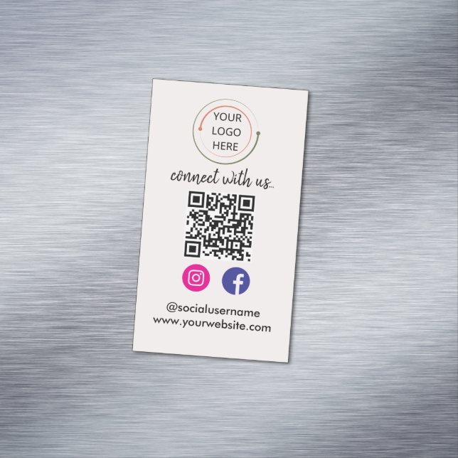 Verbindung mit uns | QR-Kodex für soziale Medien Magnetische Visitenkarte (Beispiel)