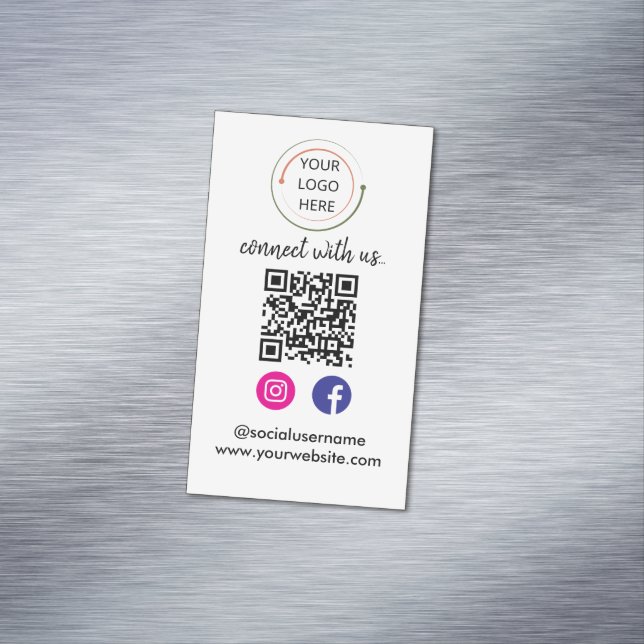 Verbindung mit uns | QR-Kodex für soziale Medien Magnetische Visitenkarte (Beispiel)