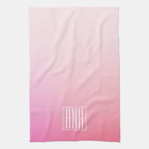 Verblassende rosa Ombre-Abstufung & Ihre Initialen Küchentuch
