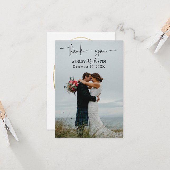 Verblasste Denim & Blush Stilvoll Dankeschön Karte (Vorderseite/Rückseite Beispiel)