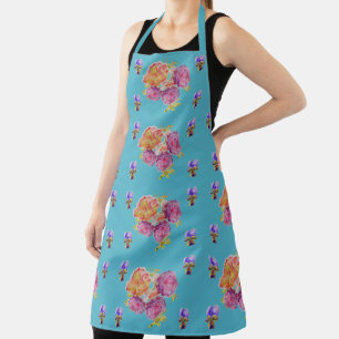 Verblasste Flower Aqua Pink Rosen florale Küchensc Schürze