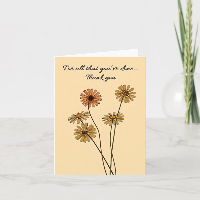 Verblasste getrocknete Blumen Danke (Vorderseite)