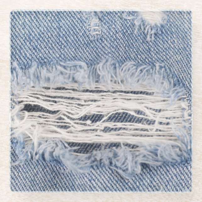 Verblasste Jeans Textur Glasuntersetzer (Vorderseite)