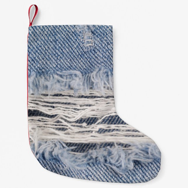 Verblasste Jeans Textur Kleiner Weihnachtsstrumpf (Vorderseite)