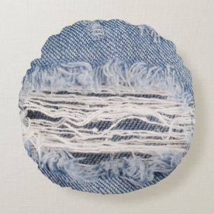 Verblasste Jeans Textur Rundes Kissen