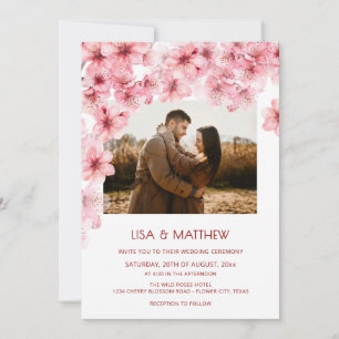 Verblasste Kirschblüten-Foto-Hochzeit Einladung