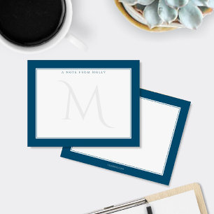 Verblasste Monogramm-Fette Ränder Ozean-Navyblau Mitteilungskarte