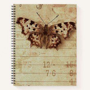 Verblasste Notizblöcke aus Sepia-Schmetterling Notizbuch