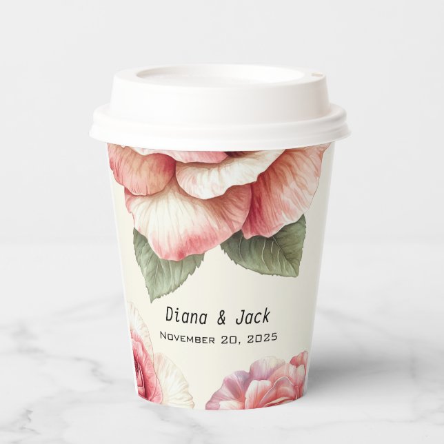 Verblasste pinke Rose Pappbecher (Vorderseite)