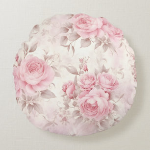 Verblasste rosa Rosen im Vintage-Stil Rundes Kissen