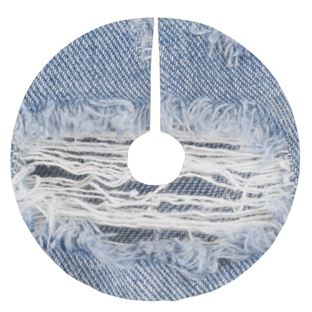 Verblasste zerrissene Jeans-Textur Polyester Weihnachtsbaumdecke (Vorderseite)