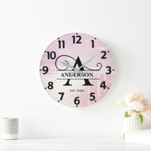 Verblassten Lavendel-Frustmonogramm Große Wanduhr