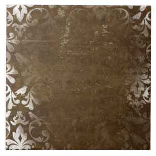 Verblasster Chic Braun Weiß Vintage Damastmuster Fliese