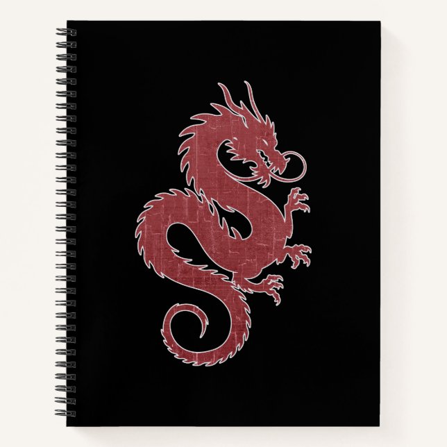 Verblasster Drache auf Schwarz Notizbuch (Vorderseite)