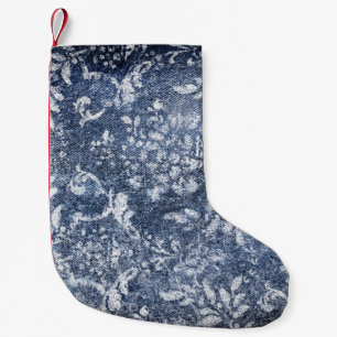 Verblasster floraler Denim: Grungy texturierter Hi Kleiner Weihnachtsstrumpf