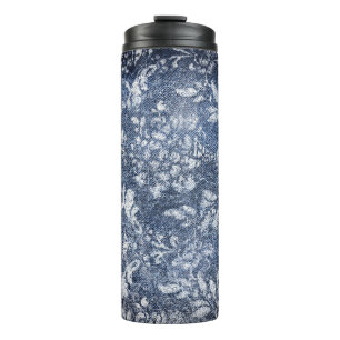 Verblasster floraler Denim: Grungy texturierter Hi Thermosbecher