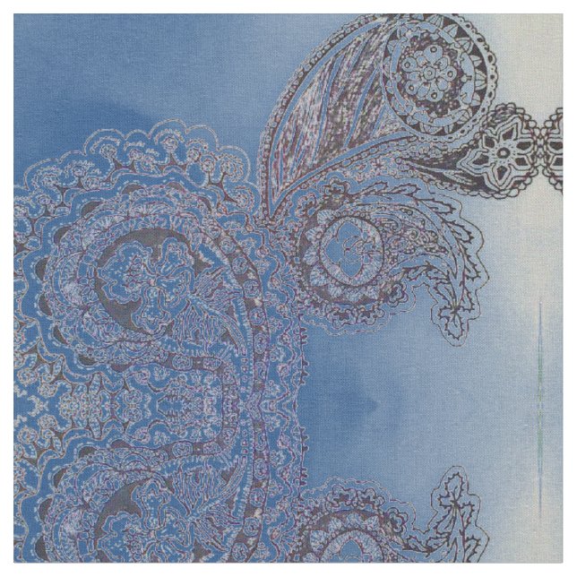 Verblaßtes blaues Paisley Stoff (Nahaufnahme)