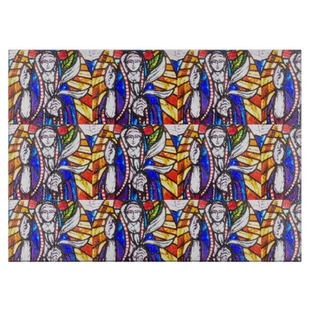 Verbleibendes Glasdesign mit religiöser Abbildung. Schneidebrett (Vorderseite)