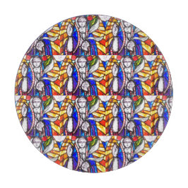 Verbleibendes Glasdesign mit religiöser Abbildung. Schneidebrett