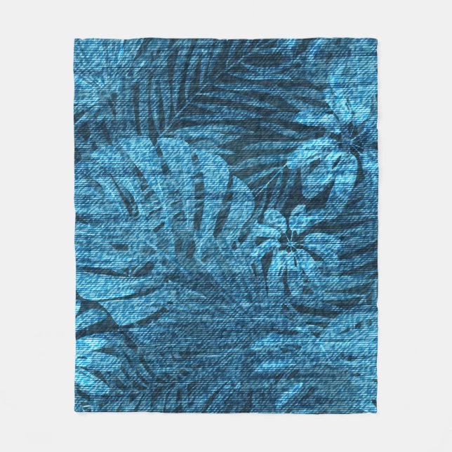 Verblichene Jeans mit tropischen Blätter Fleecedecke (Vorderseite)
