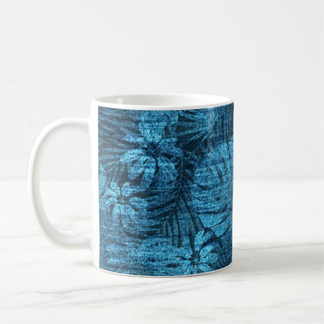 Verblichene Jeans mit tropischen Blätter Kaffeetasse (Links)