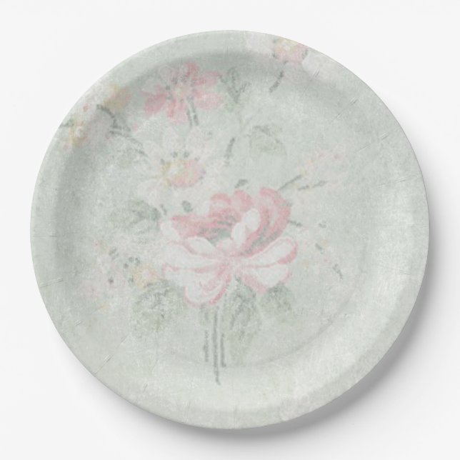 Verblichene Rose Shabby Vintag Design Pappteller (Vorderseite)