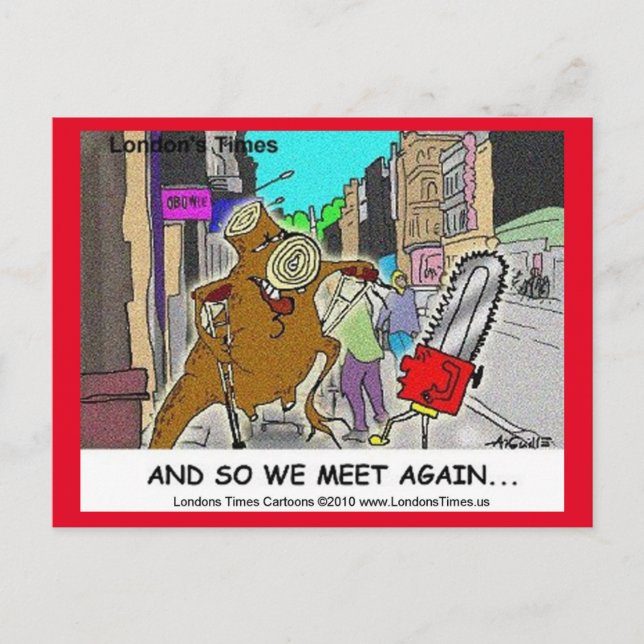 Verblüfft: Kettensäge Vs Baum lustiger Comic  Postkarte (Vorderseite)