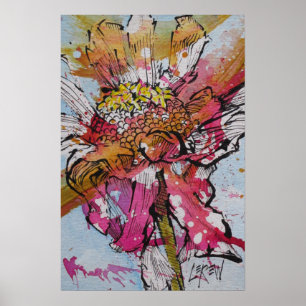 Verblühende Zinnia 001 / Künstler Larry Lerew Poster
