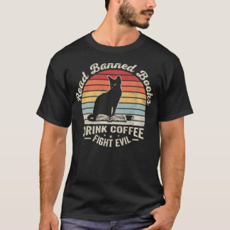 Verbotene Bücher lesen Kaffee trinken Böse Katze b T-Shirt