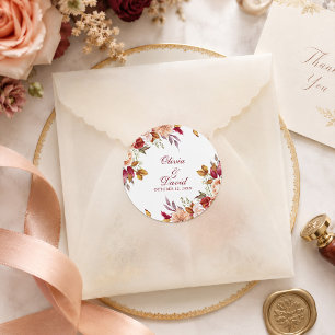 Verbrannt Orange & Pfirsich Herbst-Blumen-Hochzeit Runder Aufkleber