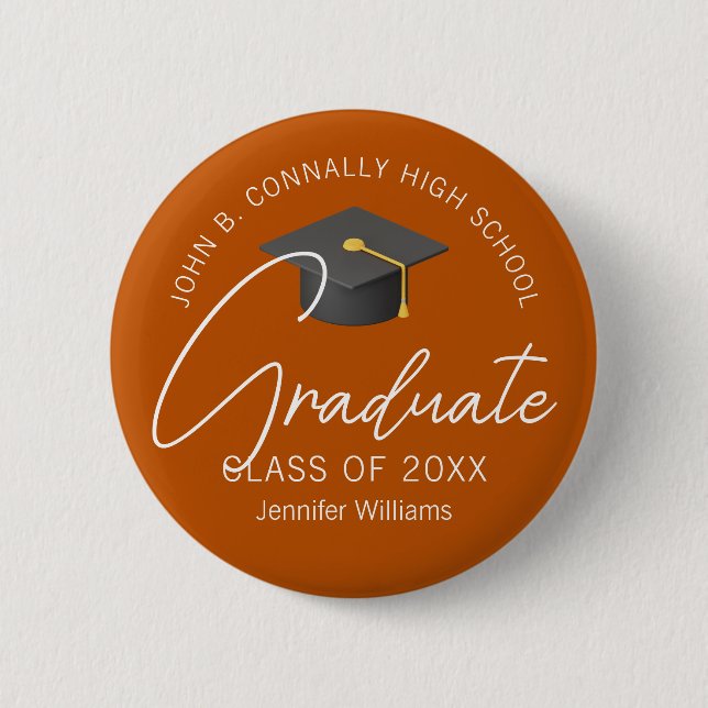 Verbrannte Orange Absolventenparty 2026 Button (Vorderseite)
