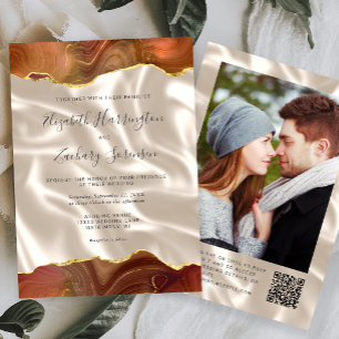 Verbrannte Orange Achat Elfenbein Seide Foto QR Co Einladung