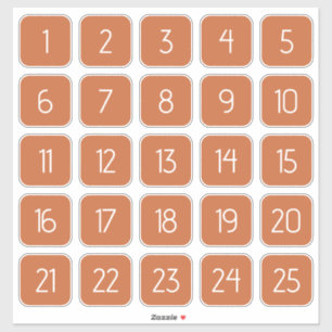 Verbrannte Orange Anpassbare Quadratische Zahlenau Aufkleber