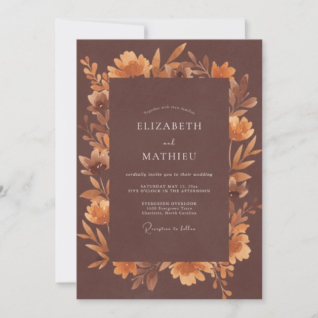 Verbrannte Orange Blättrige Hochzeit Einladung (Vorderseite)