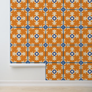Verbrannte Orange Blaue Spanische Fliesen Mittelme Tapete
