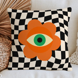 Verbrannte Orange Böser Blick Daisy auf kariertem  Kissen