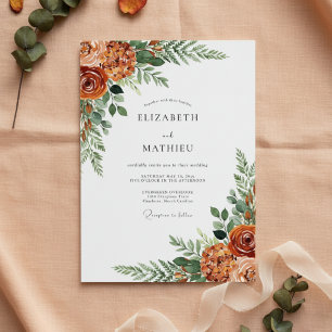 Verbrannte Orange Botanische Romanze Hochzeit Einladung