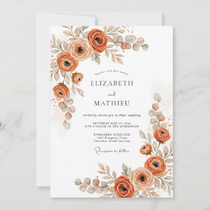 Verbrannte Orange Botanische Rustikale Hochzeit Einladung